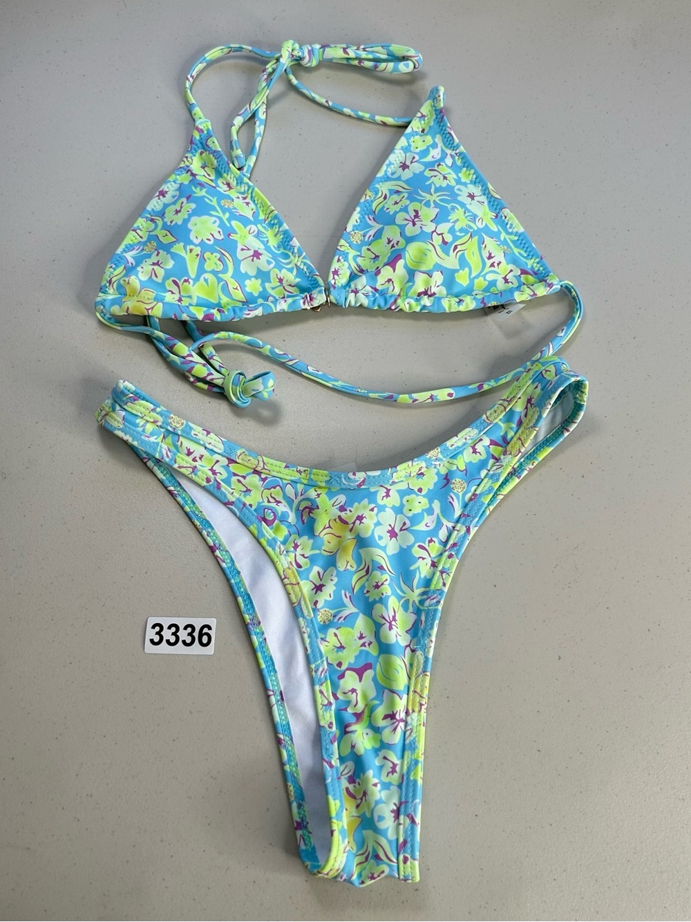 Women’s Bikini Set Blue Green Floral Triangle Top